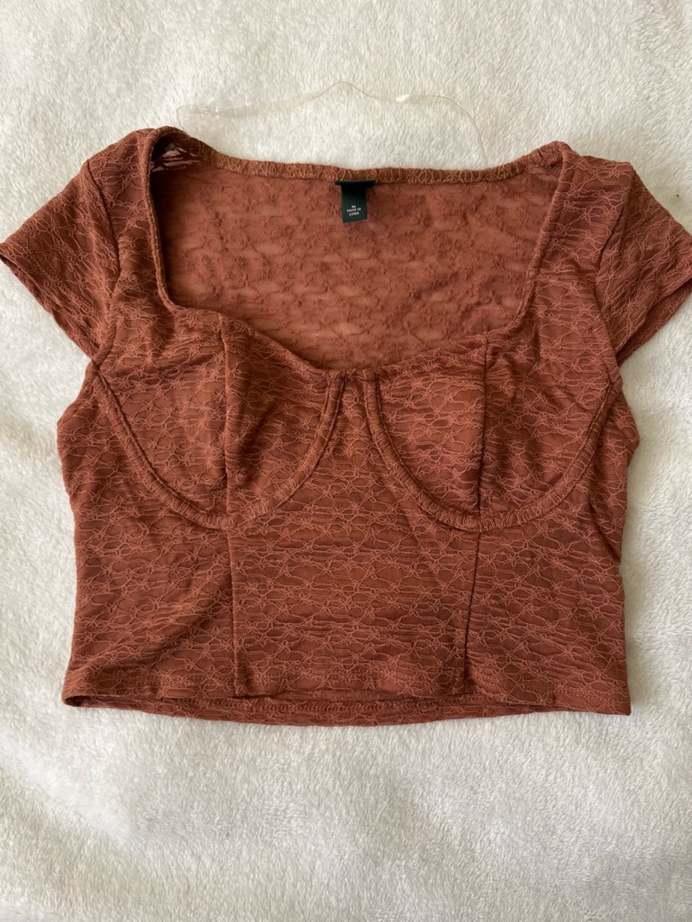 wild fable Rust Lace Crop Top with Short Sleeves